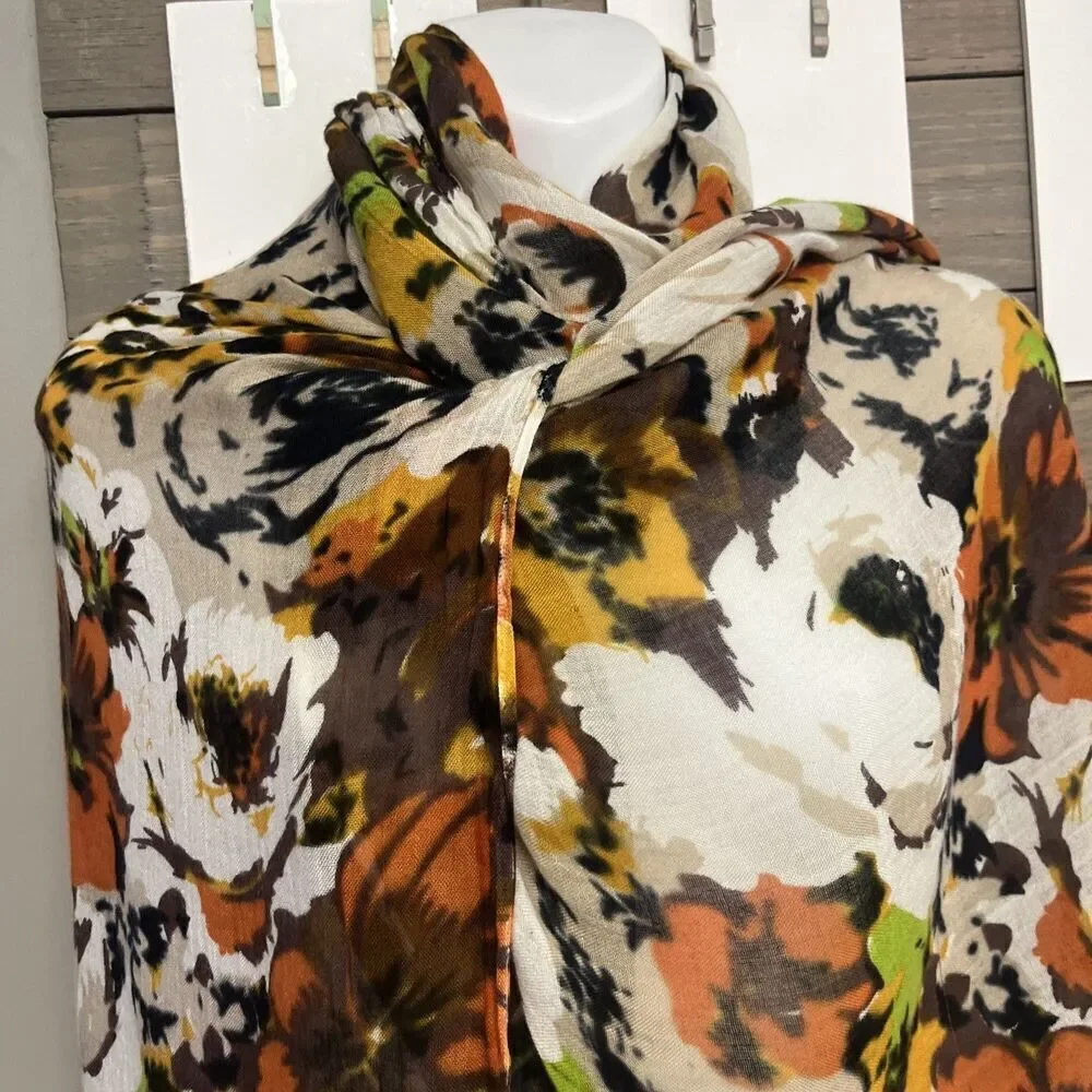 Unbranded Autumnal Floral Multicolored Lightweight Fashion Scarf Tassels